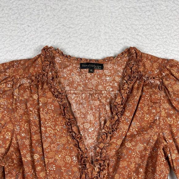 House of Harlow Dress Womens XL Orange Tiered Smocked Peasant Puff Sleeve Mini‎ - Picture 4 of 13
